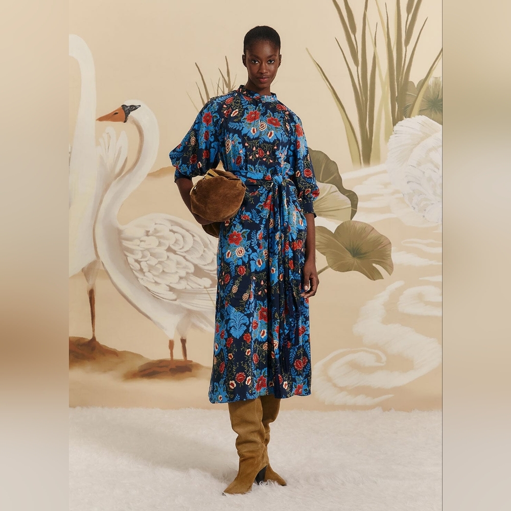 Farm Rio Arabesque Floral Blue and Red Maxi Dress